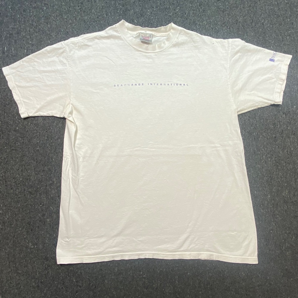 Oneita T Shirt XL Mens White Vintage 90s SeaChange Tech Promo Cotton Graphic Tee